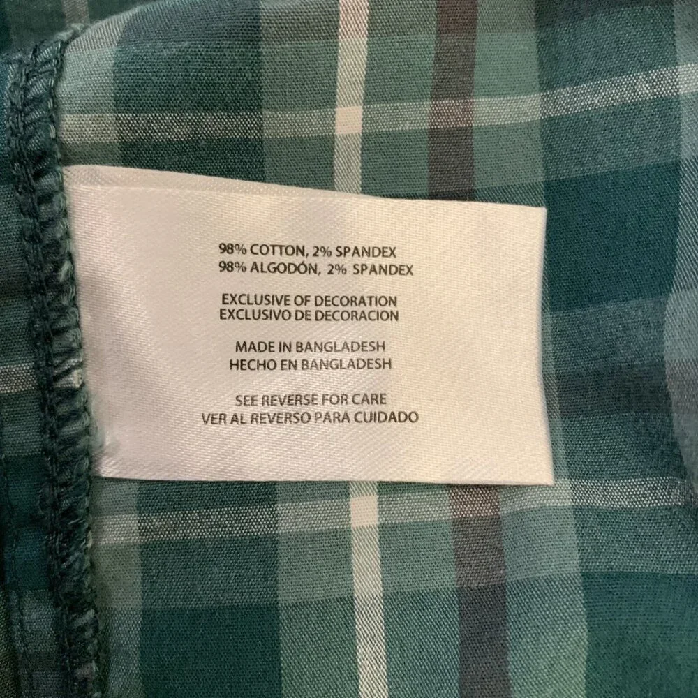 Gap Men's Long Sleeves Button Up Green Stretch Plaid Shirt Size M - NWT $49